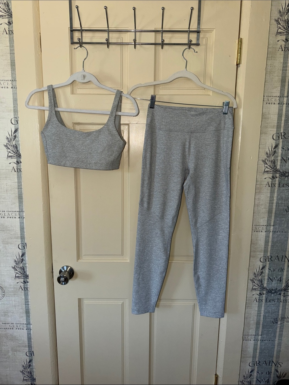 Outdoor Voices Light Gray High-Rise Leggings with Matching Crop Bra